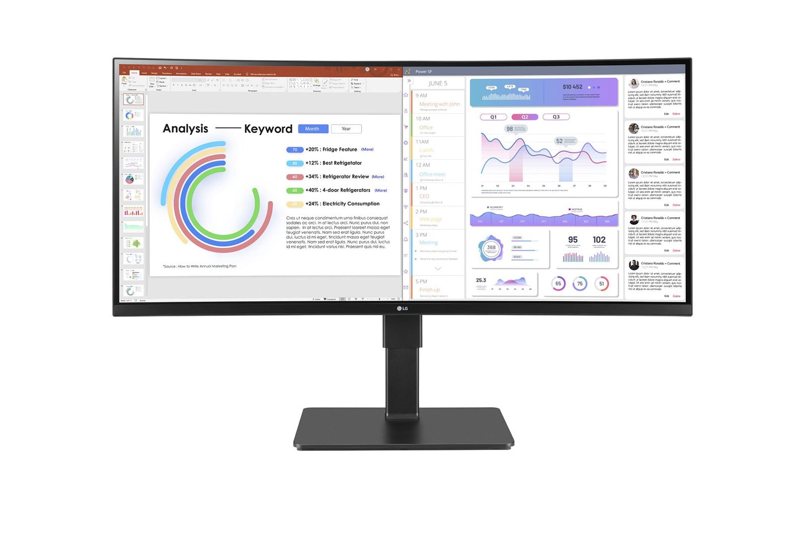 LG Business | Monitor Docking 34" | Quad HD 21:9 Curvo, IPS, USB-C, RJ45, Webcam e Speaker integrati, 34BQ77QC-B