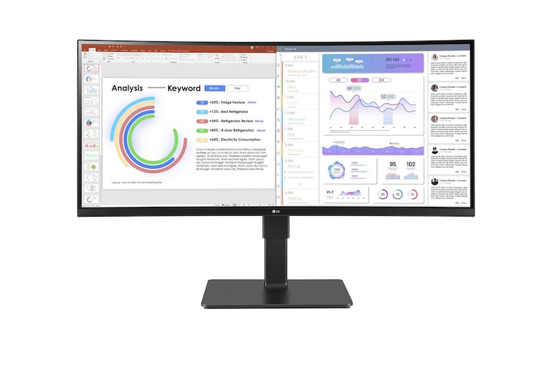 LG Business | Monitor Docking 34" | Quad HD 21:9 Curvo, IPS, USB-C, RJ45, Webcam e Speaker integrati, 34BQ77QC-B