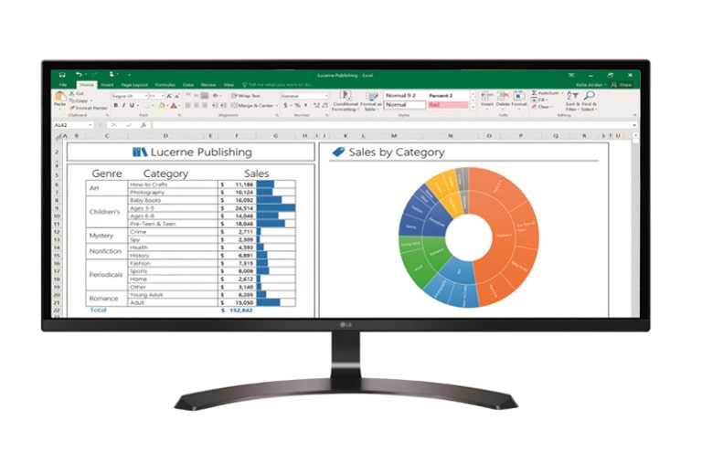 Vista frontale di LG Monitor PC IPS 34&#34; 21:9 Full HD Piatto 34UM59