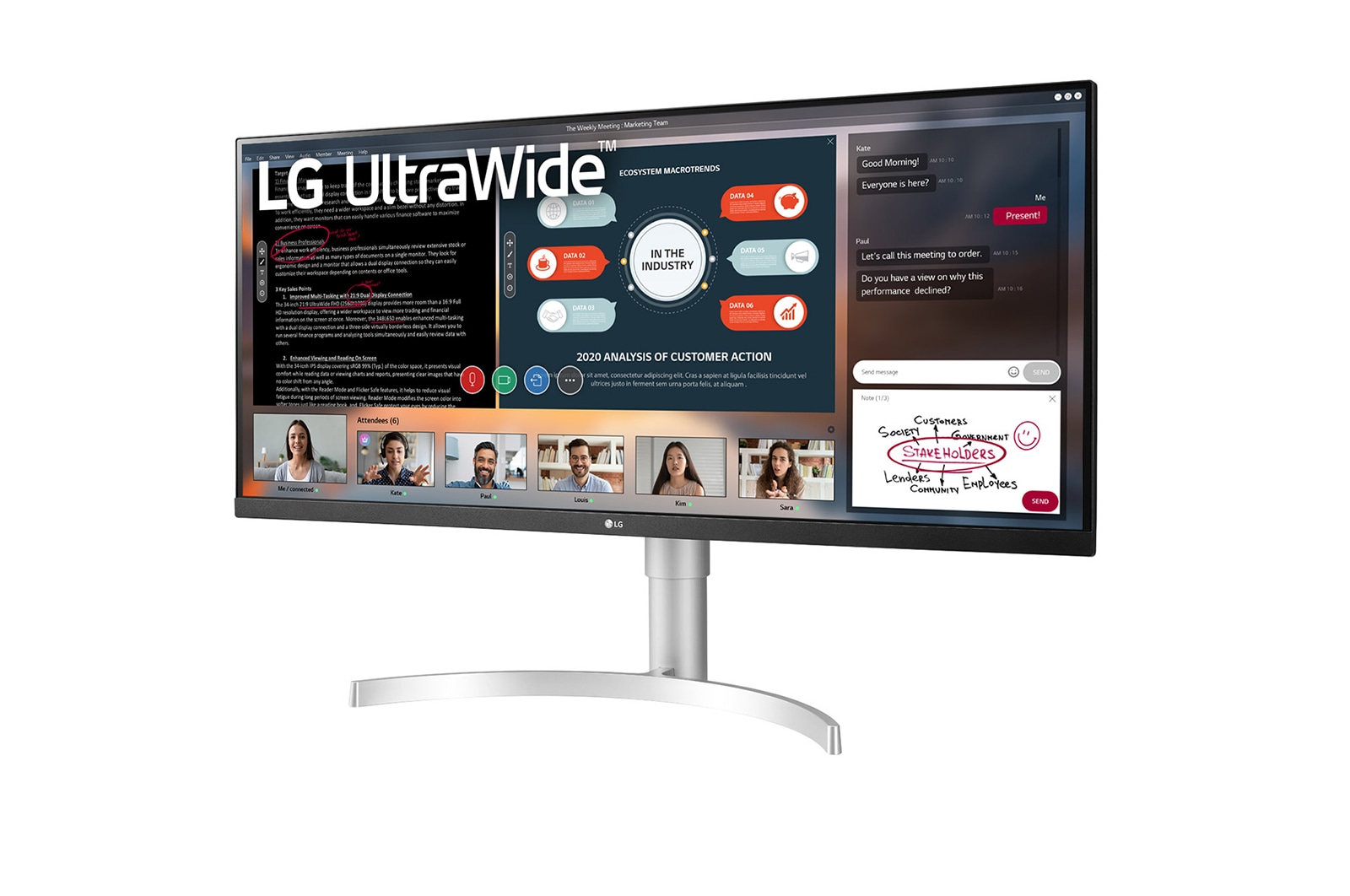 LG Monitor UltraWide IPS 34" 21:9 Full HD HDR 400, 34WN650-W