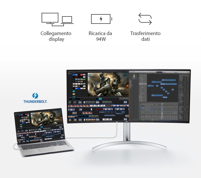 Collegamento display |  Ricarica da 94W | Trasferimento dati (Immagine LOGO) THUNDERBOLT™