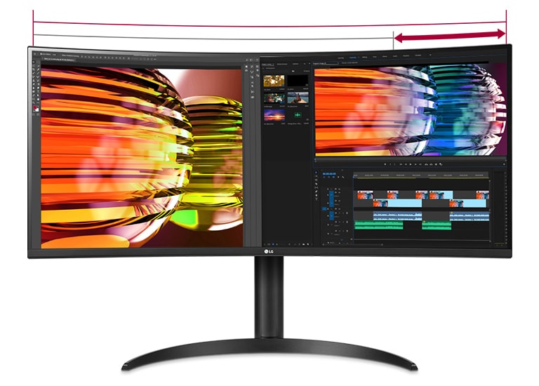 Lo schermo 21:9 QHD è perfetto per monitorare contemporaneamente filmati per il video editing e lavorare con vari plugin ed effetti audio.