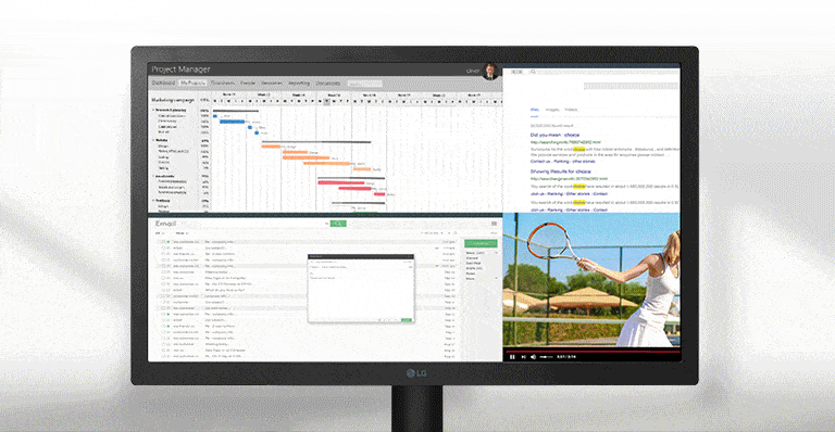 Lo schermo 21:9 UltraWide™ con risoluzione Full HD (2560x1080) offre il 33% di spazio in più rispetto ad un tradizionale display 16:9 Full HD (1920x1080). Il multitasking diventa efficace, senza dover passare da un programma all'altro.