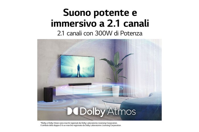 LG Soundbar S60Q | 300W I 2.1 canali | Dolby Atmos Virtual, AI Sound Pro, S60Q