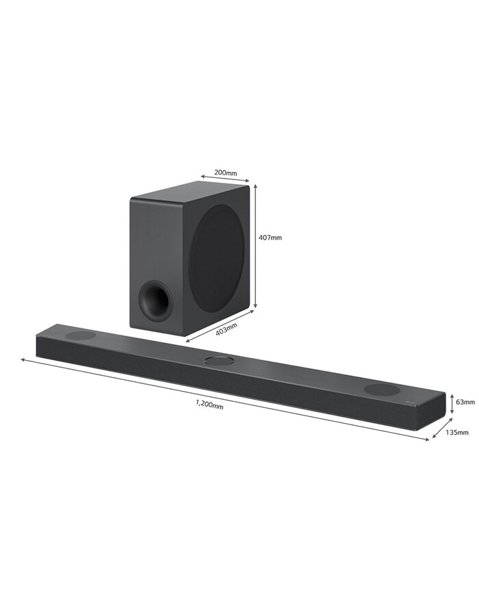 LG Soundbar S90QY I 570W I 5.1.3 canali I Meridian, Dolby Atmos, AI Sound Pro, Wi-Fi, S90QY
