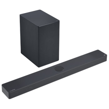 Vista angolazione anteriore della soundbar e del Woofer