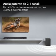 LG Soundbar SQC2 I 300W I 2.1 canali I Dolby Digital, Subwoofer wireless, Bluetooth, USB, Ottico, Jack 3,5mm, SQC2