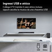 LG Soundbar SQC2 I 300W I 2.1 canali I Dolby Digital, Subwoofer wireless, Bluetooth, USB, Ottico, Jack 3,5mm, SQC2