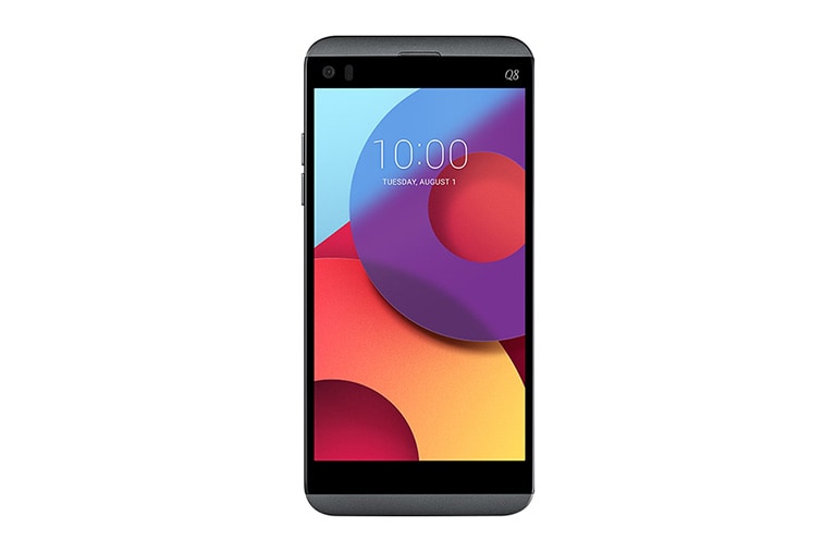 Vista frontale di LG Q8 Smartphone Display 5.2&#34; Assistant screen Doppia fotocamera grandangolare Resistente all&#39;acqua LGH970