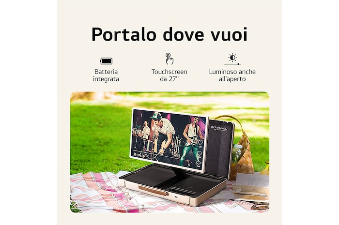 LG StanbyME Go | Schermo portatile da 27'' | Touchscreen inclinabile, Design a valigetta, Batteria integrata, Wi-Fi, WebOS 22, 27LX5QKNA
