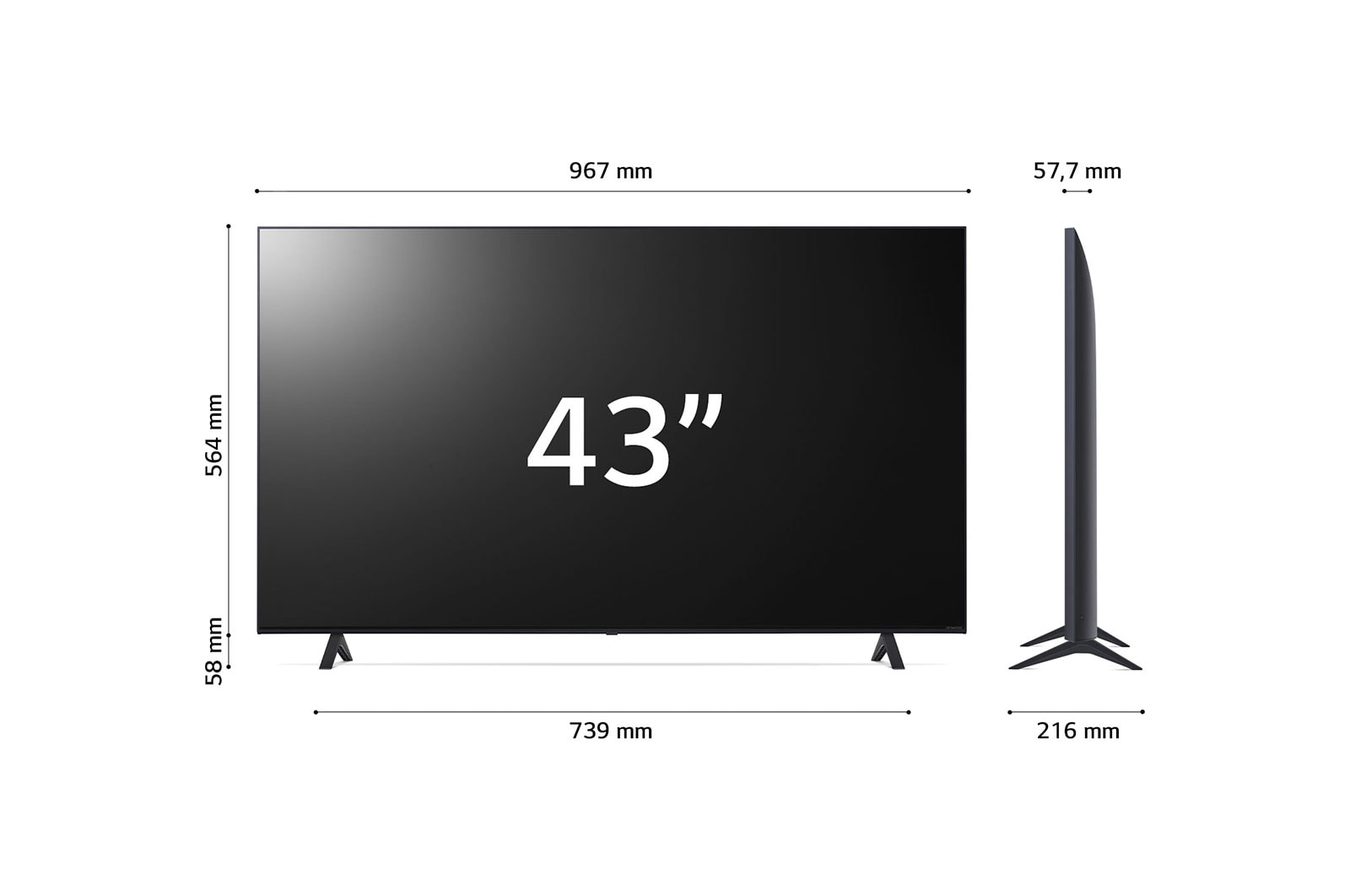 LG TV NanoCell | Serie NANO75 43'' | 4K, α5 Gen5, HDR10, 20W, 3 HDMI, Game Optimizer, Wi-Fi 5, Smart TV WebOS 22, 43NANO756QC
