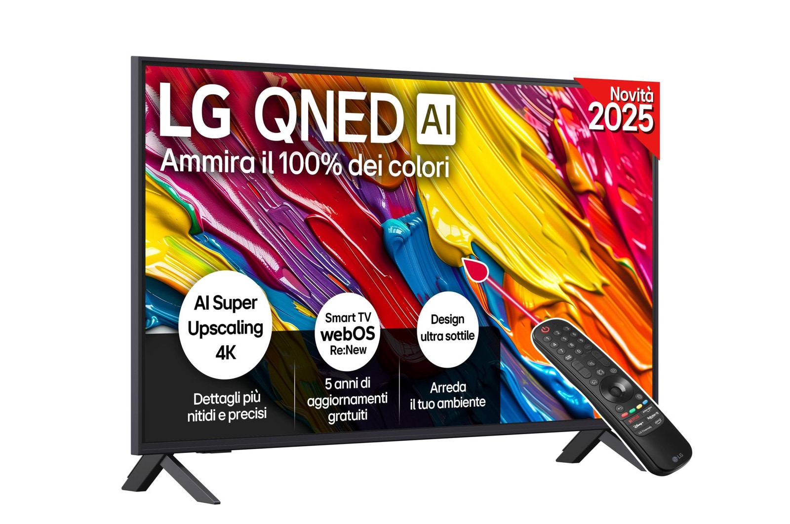 Vista frontale di una TV 43 pollici LG QNED AI QNED82 4K Smart TV 2025 43QNED82A6B