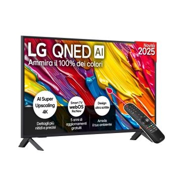 Vista frontale di una TV 43 pollici LG QNED AI QNED82 4K Smart TV 2025 43QNED82A6B