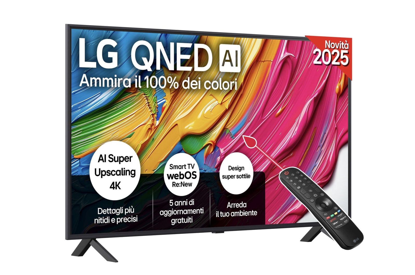 Vista frontale di una TV 50 pollici LG QNED AI QNED80 4K Smart TV 2025 50QNED80A6A