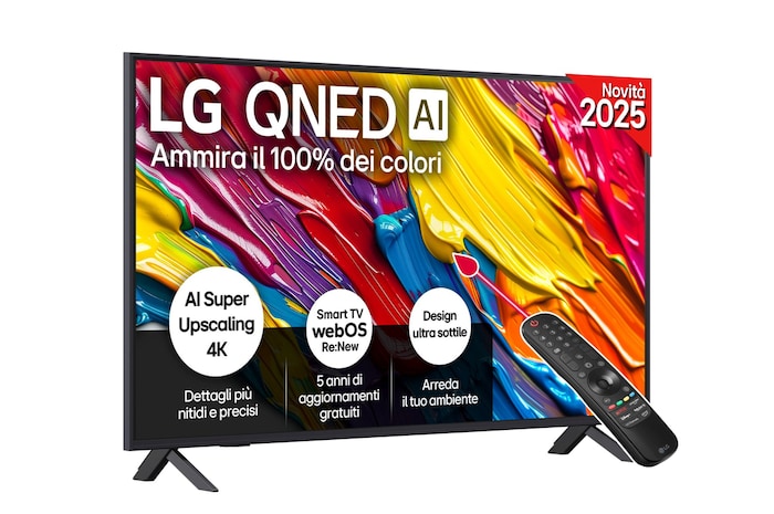 Vista frontale di una TV 50 pollici LG QNED AI QNED82 4K Smart TV 2025 50QNED82A6B