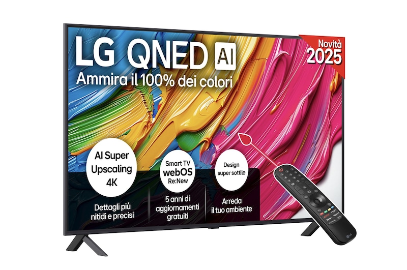 Vista frontale di una TV 55 pollici LG QNED AI QNED80 4K Smart TV 2025 55QNED80A6A