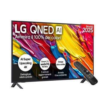 Vista frontale di una TV 55 pollici LG QNED AI QNED82 4K Smart TV 2025 55QNED82A6B