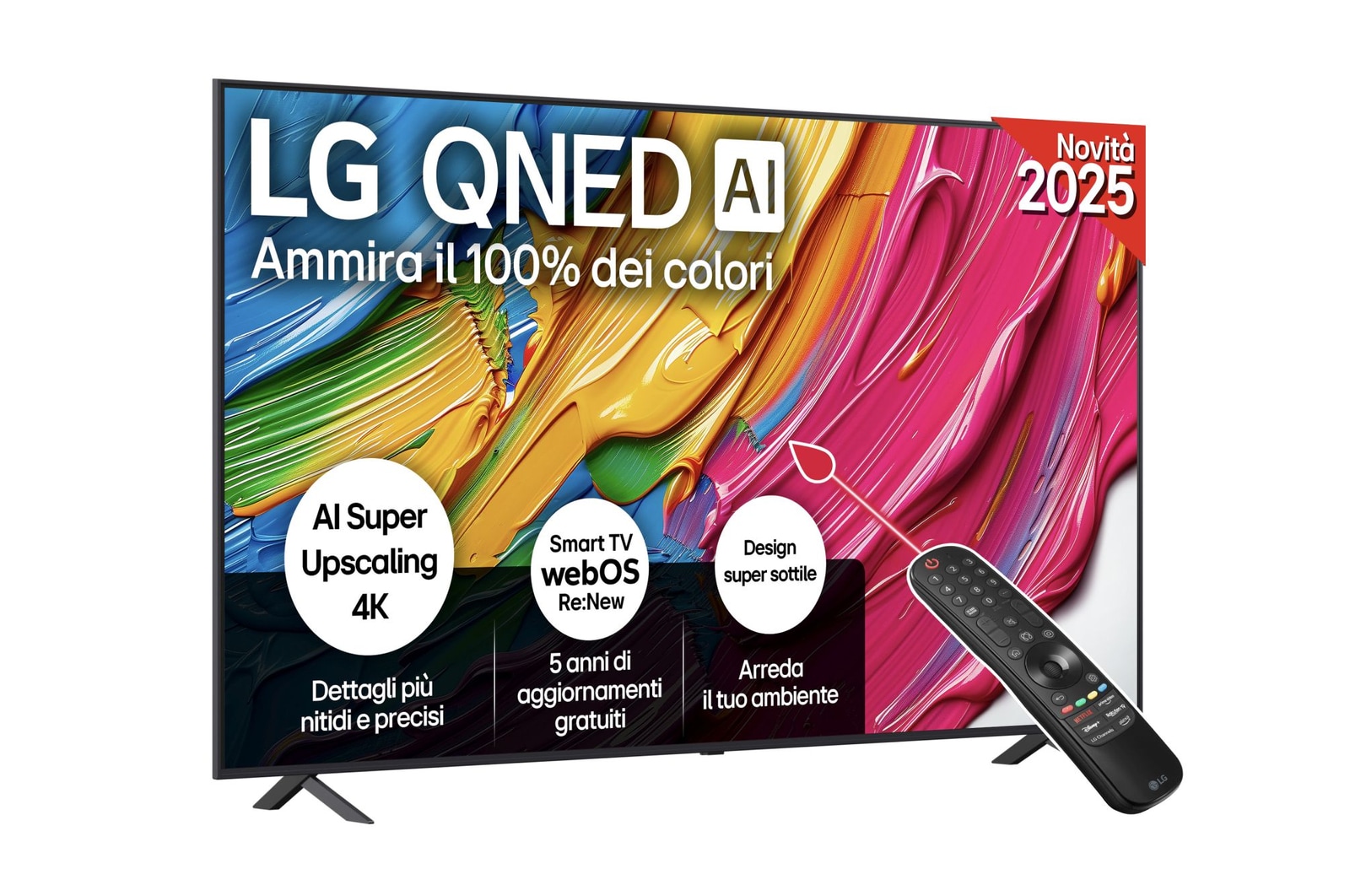 Vista frontale di una TV 86 pollici LG QNED AI QNED80 4K Smart TV 2025 86QNED80A6A