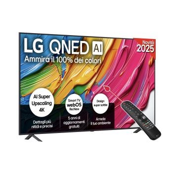 Vista frontale di una TV 86 pollici LG QNED AI QNED80 4K Smart TV 2025 86QNED80A6A