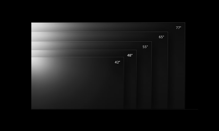 Gamma di TV LG OLED C2 in varie dimensioni che vanno dai 42 agli 83 pollici