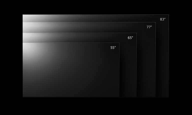 Gamma di TV OLED G2 LG in varie dimensioni che vanno dai 55 agli 77 pollici