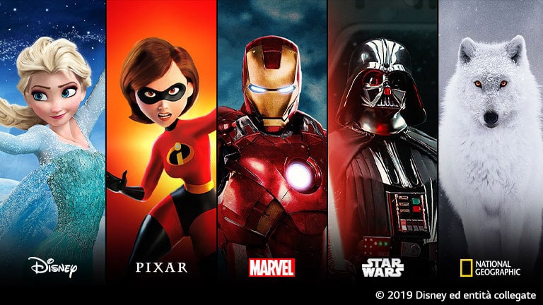 Didascalie di “Oceania” (Disney), “Gli Incredibili” (Pixar), “Iron Man” (Marvel), “Star Wars” e National Geographic