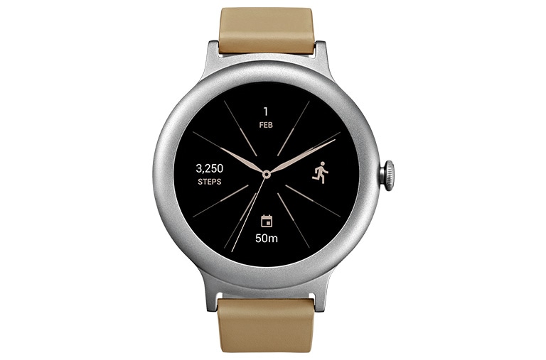 Vista frontale di LG Watch Style Smartwatch Android Wear Display OLED 1.2&#34; Cinturino in vera pelle LG Watch Style (W270)