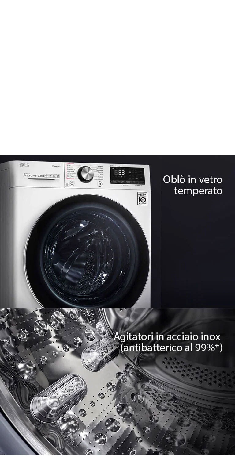 L'immagine della lavatrice con oblo' in vetro temperato ben visibile.