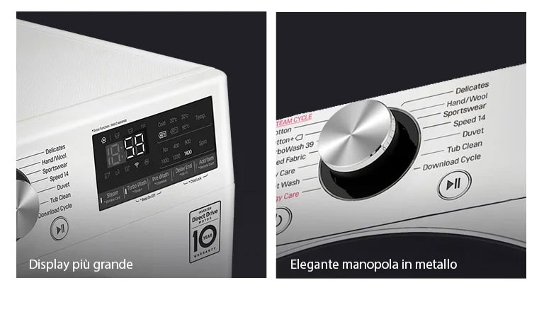 Questa è un'immagine ingrandita del pannello della lavatrice in modo che il display possa essere chiaramente visto.