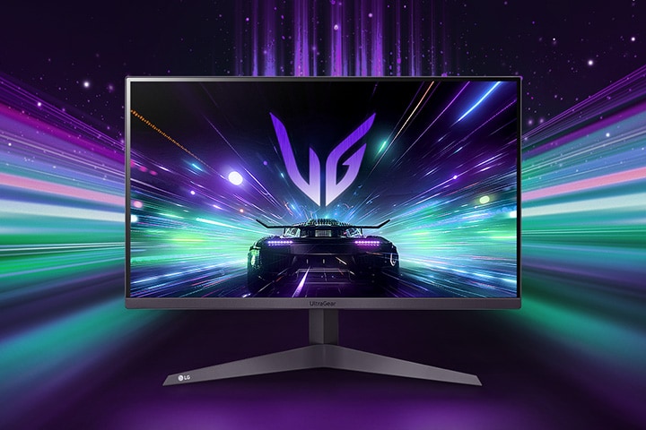 Vista frontale di un monitor gaming con un gioco sullo schermo..