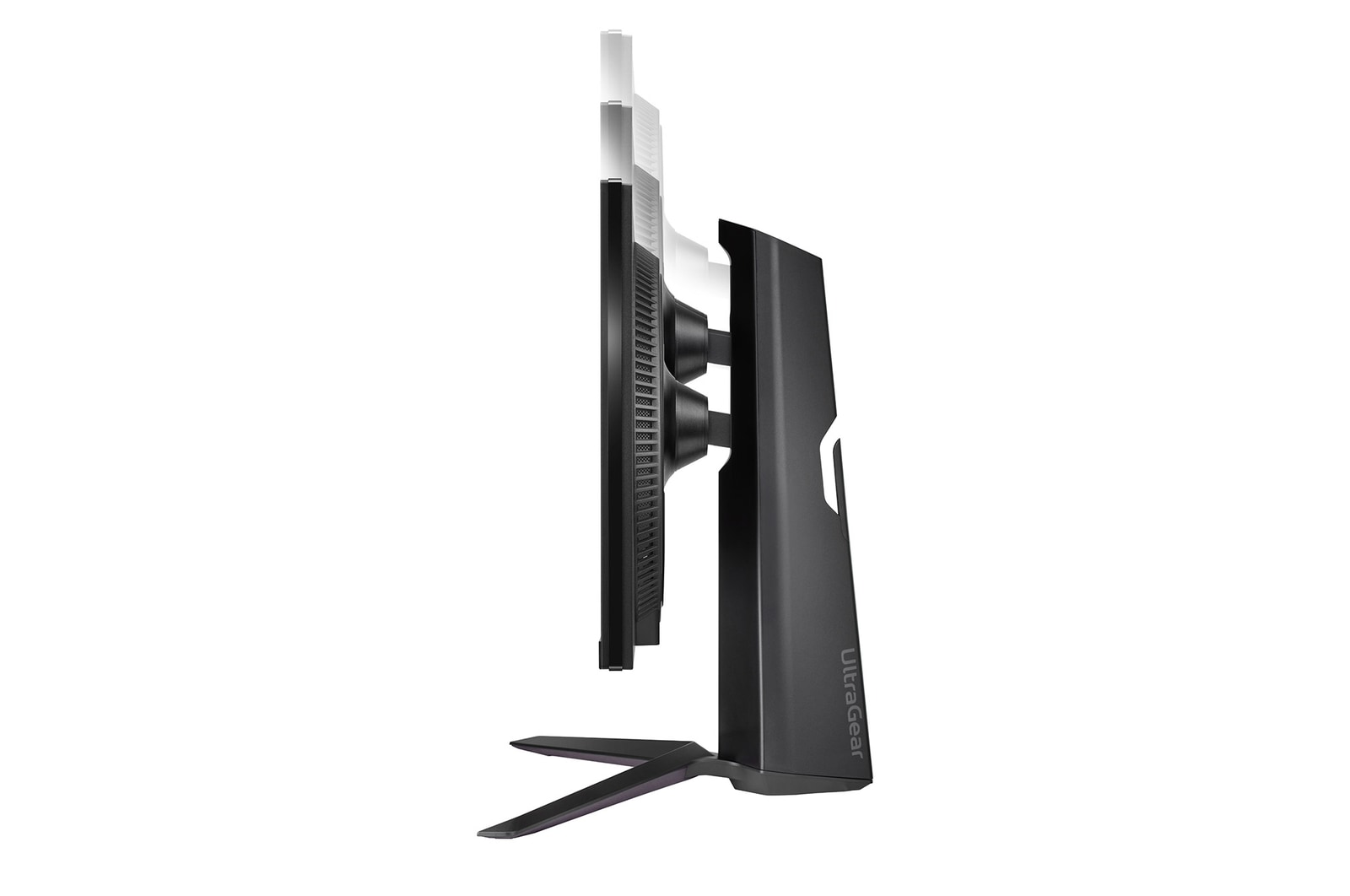 side view of the monitor moving downwards for height adjustment