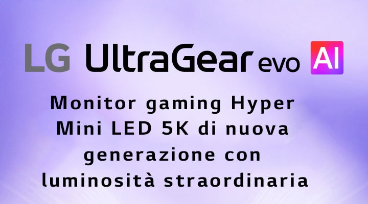 Het UltraGear™ evo AI-logo in een futuristische, neonverlichte ruimte.