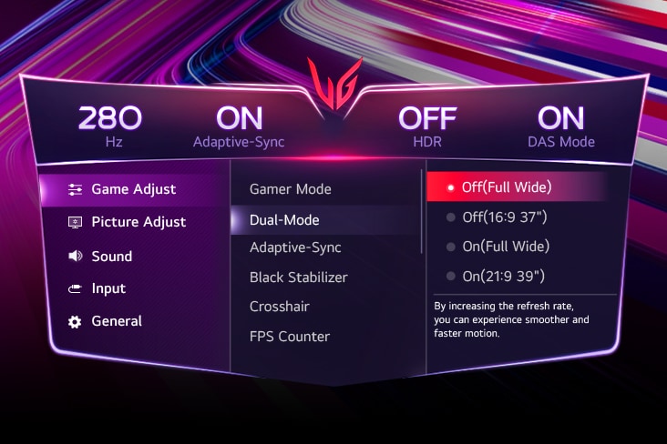 Immagine dell’interfaccia grafica con le impostazioni di Dual Mode.	