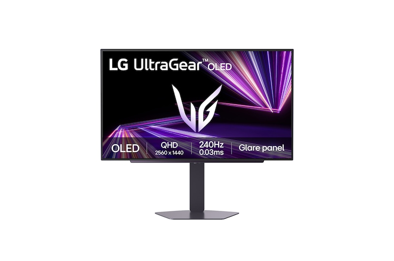Front view of 27" LG UltraGear™ OLED GX7 Gaming Monitor, 240Hz, 0.03ms (GtG), Glare Panel, Black - 27GX704A-B