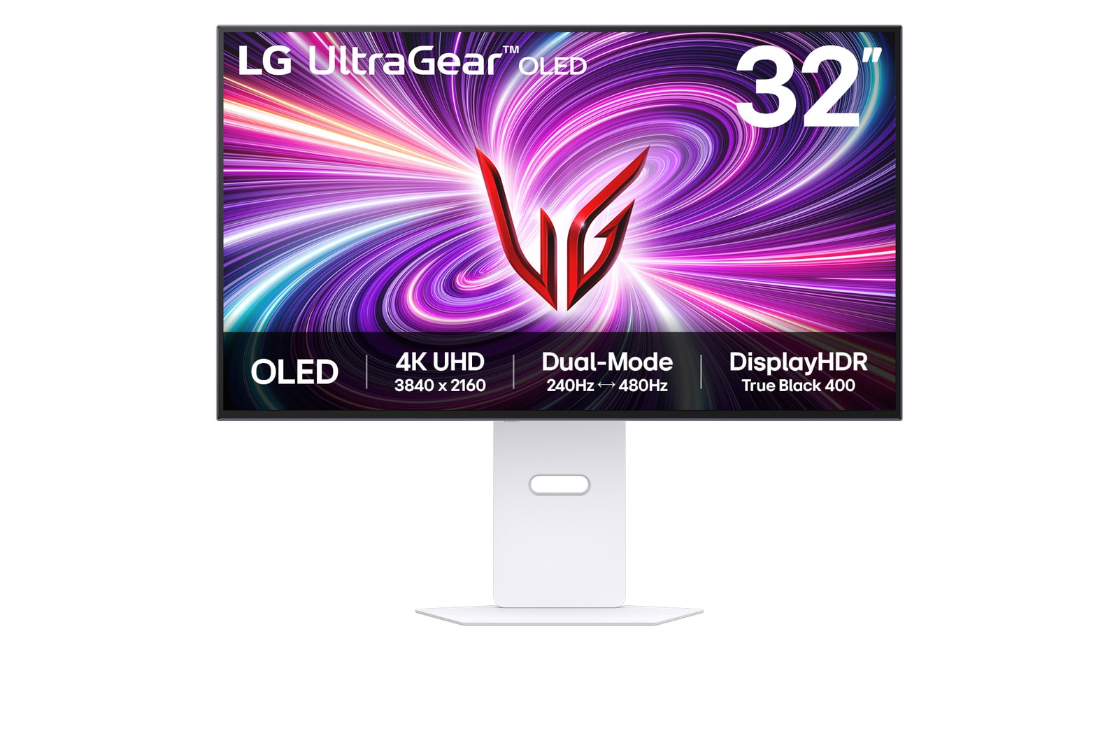 Vista frontale di Monitor gaming UltraGear OLED 32&#34; | Serie GS95UV | 4K, 240Hz (480Hz in FHD con Dual Mode), Speaker Integrati 32GS95UV-W