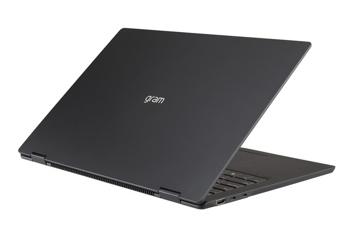 Vista posteriore, +30 gradi, e cover aperta a metà