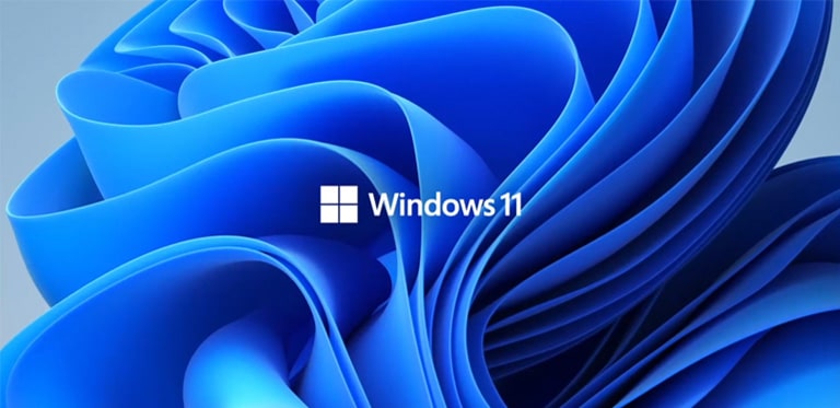 Mostra il logo di Windows11 e l'immagine di sfondo.