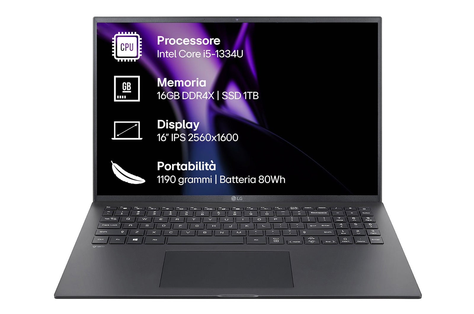 Vista frontale notebook 16Z90RU
