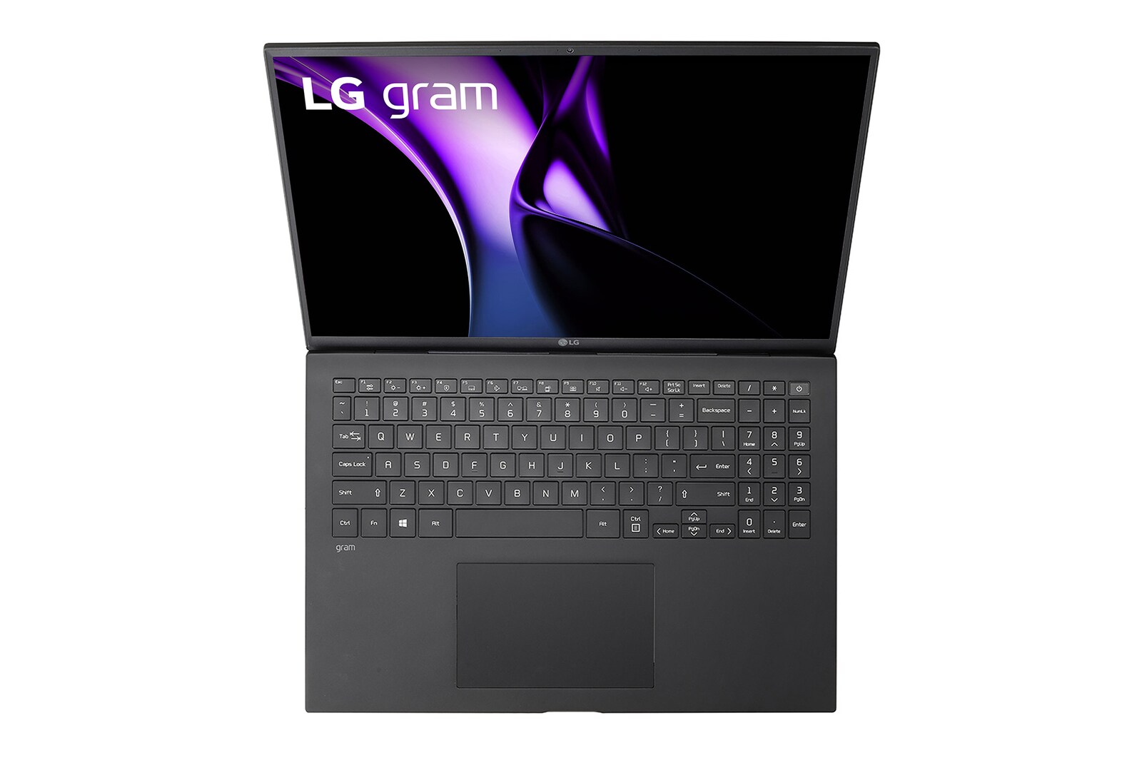 Vista dall'alto notebook 16Z90RU con focus sulla tastiera