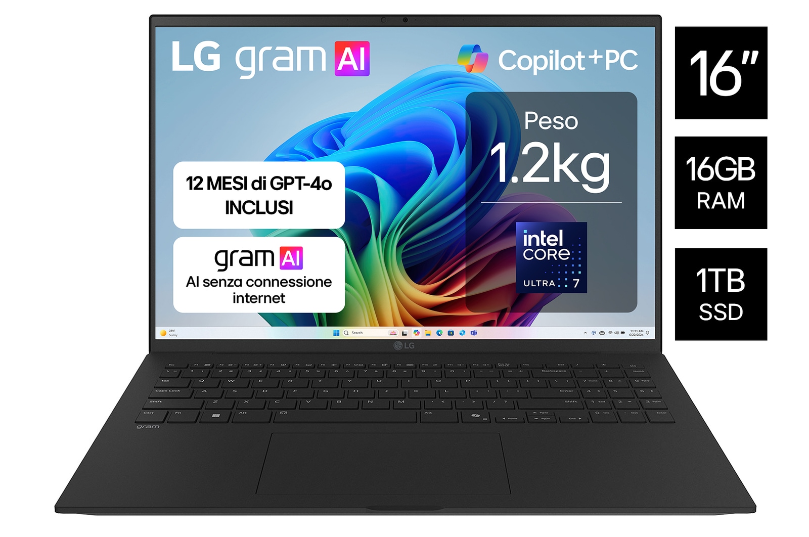 Vista frontale notebook Gram 16Z90TL-G.AU78D