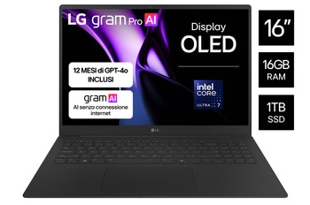 LG gram Pro - Computer portatile leggero da 16, Intel Evo Edition, processore Intel Core Ultra7 258 V, Copilot+ Windows 11 Home, 32 GB di RAM, SSD da 2 TB, grigio metallo