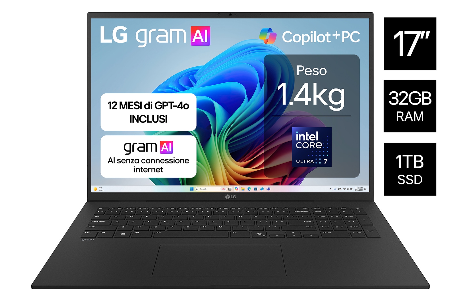 Vista frontale notebook Gram 17Z90TL-G