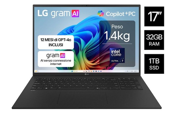 Vista frontale notebook Gram 17Z90TL-G