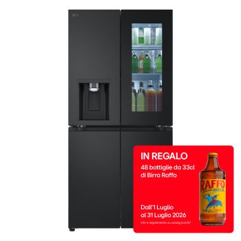 Vista frontale di Frigorifero Multidoor Slim InstaView | Classe E, 508L | Wi-Fi, Dispenser UVnano con allaccio, Metal Fresh, No frost | Nero GMG860EPBE