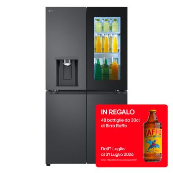 Vista frontale di Frigorifero Multidoor InstaView | Classe E, 638L | Wi-Fi, Dispenser UVnano con allaccio, Metal Fresh, No frost | Nero GMG960EVJE