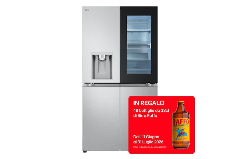 Vista frontale di Frigorifero Multidoor InstaView | Classe E, 638L | Wi-Fi, Dispenser UVnano con allaccio, Metal Fresh, No frost | Acciaio GMG960MBJE