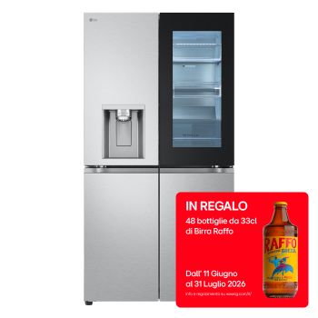 Vista frontale di Frigorifero Multidoor InstaView | Classe E, 638L | Wi-Fi, Dispenser UVnano con allaccio, Metal Fresh, No frost | Acciaio GMG960MBJE