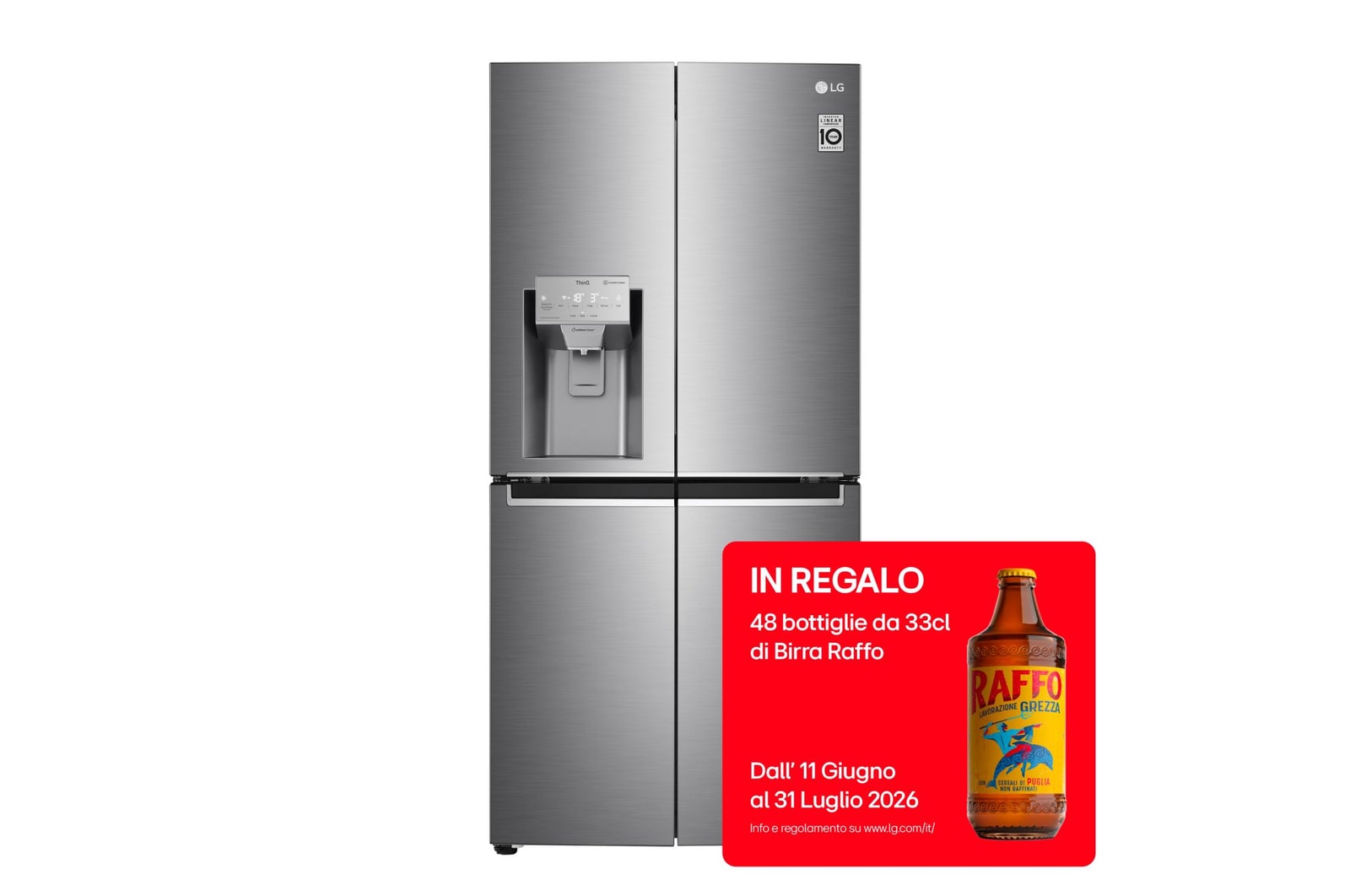 Vista frontale di Frigorifero Multidoor Slim | Classe F, 506L | Wi-Fi, Dispenser con allaccio, UVnano, Door & Linear Cooling, No frost | Inox GML844PZ6F
