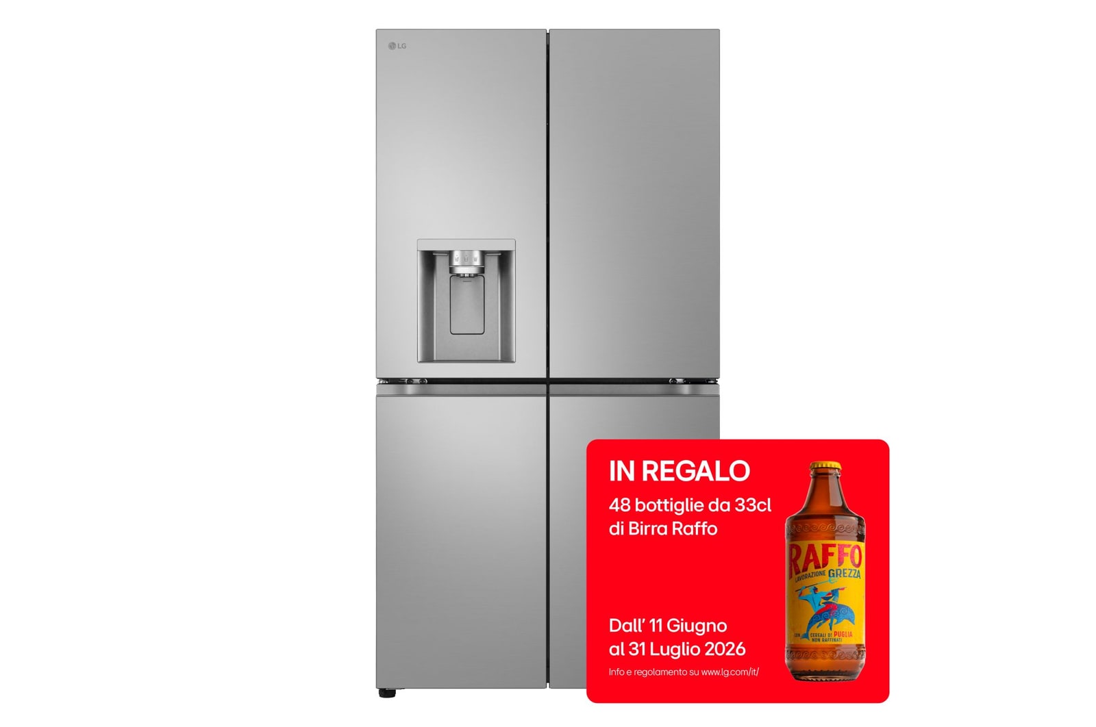 Vista frontale di Frigorifero Multidoor | Classe E, 641L | Wi-Fi, Dispenser con allaccio, UVnano, Metal Fresh, Porte piatte, No frost | Argento GML960PYBE