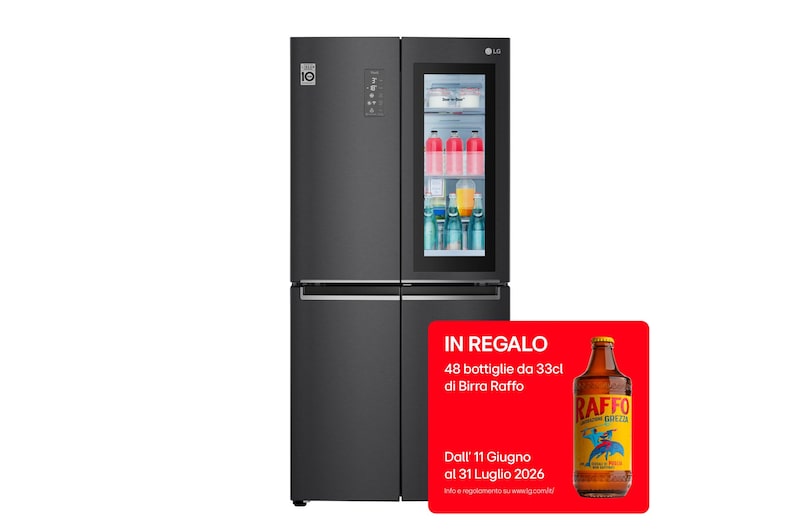Vista frontale di Frigorifero Multidoor Slim InstaView Door-in-Door | Classe E, 530L | Wi-Fi, Door & Linear Cooling, No frost | Nero GMQ844MC5E